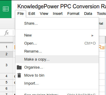 Google Sheets: File, Make a Copy